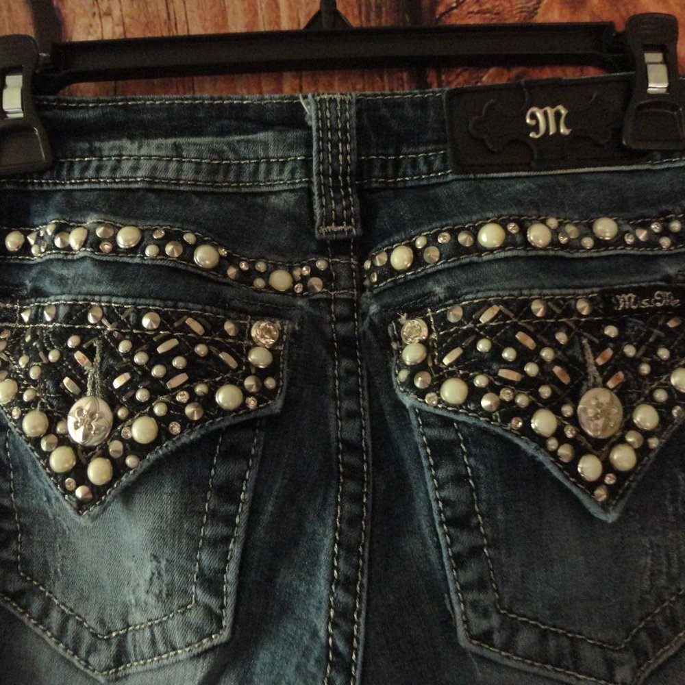 MISS ME JEANS Denim Signature Skinny Rhinestone Style JV7246S Size 25 - Picture 1 of 6